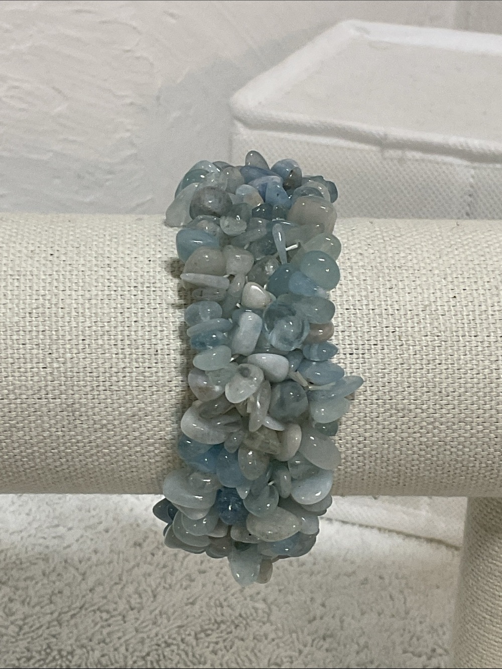 Aquamarine Chip Bead Multi Strand Stretch Bracelet Boho OS
